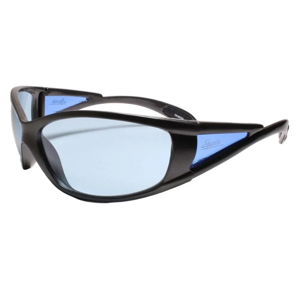 Classic Wrap Around Vintage Sporty Design Gray Sunglasses Blue Lens